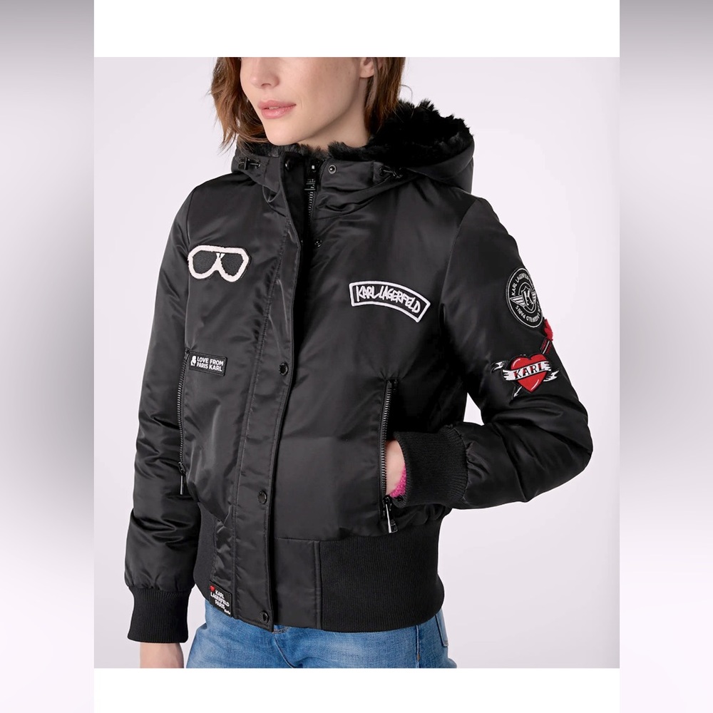Karl Lagerfeld LOGO PATCH HOODED BOMBER